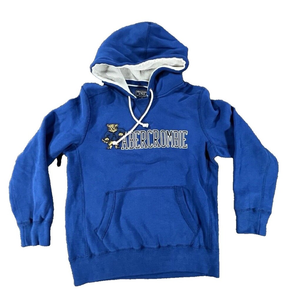 Abercrombie & Fitch Mens Blue Hoodie Pullover Sweatshirt Tiger Embroidered Small